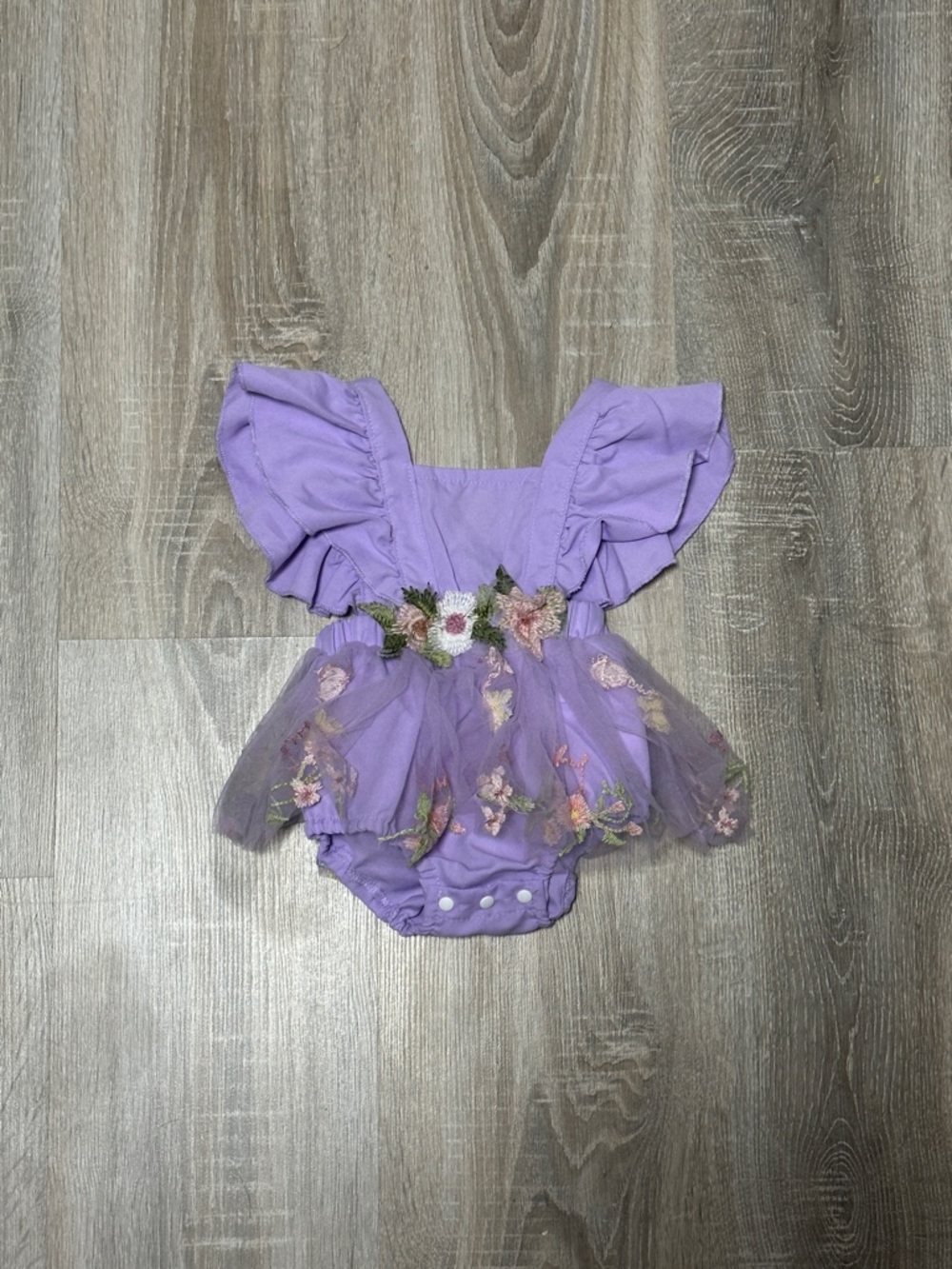 Source Unknown Lavender Floral Tulle Baby Dress Onesie